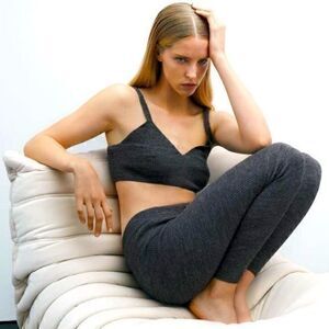 ZARA Wool Blend Ribbed Top Gray Knit Cami Crop Top NWT